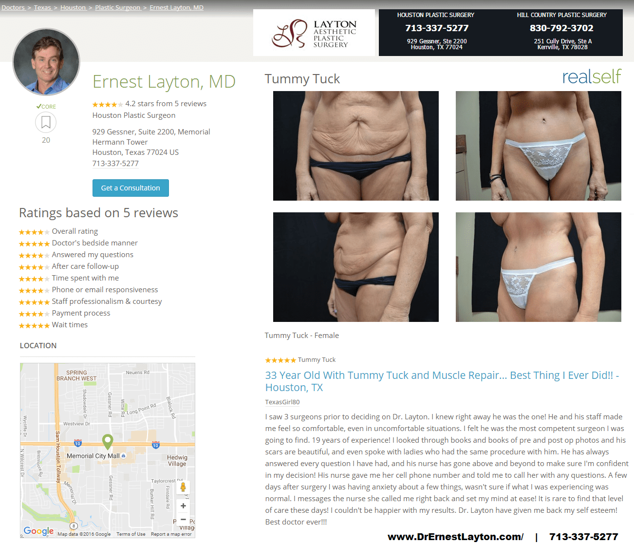 5 stars google review of Tummy Tuck surgery